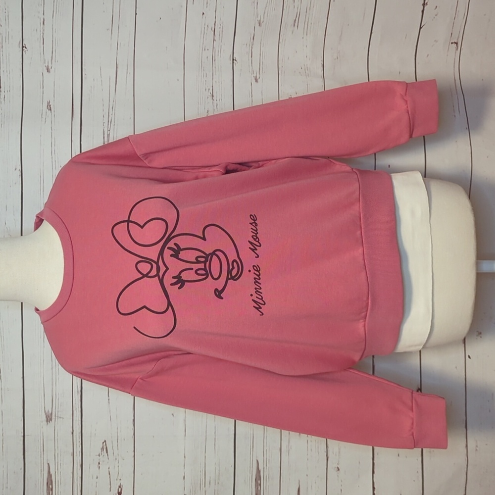 Disney Women Minnie Mouse Mauve Pink Crewneck‎ Pullover Sweatshirt Pink Junior M